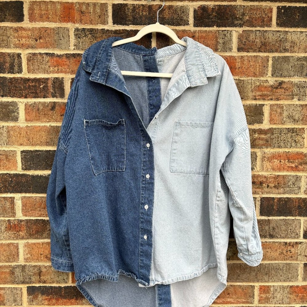 Two Tone Long Sleeve Denim Shirt